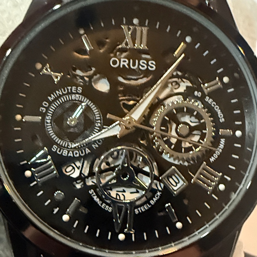 #29 Oruss Black Skeleton Watch Automatic